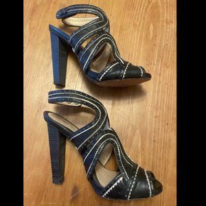 L.A.M.B. by Gwen Stefani Top Stich Black Leather Cage Heels Size 8